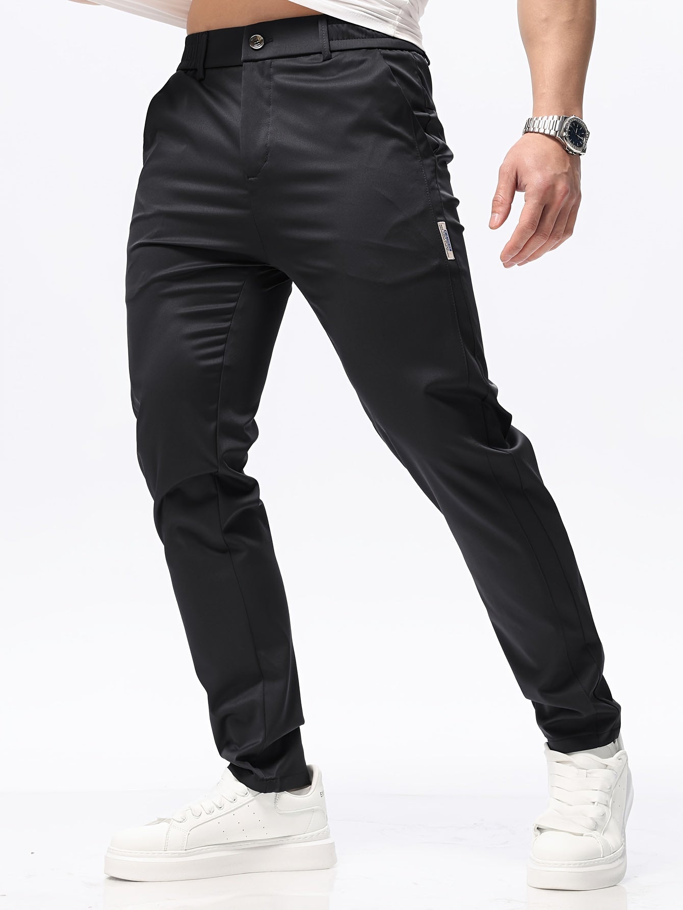 CARLOS| Pantalones casuales de corte entallado elastico moderado.