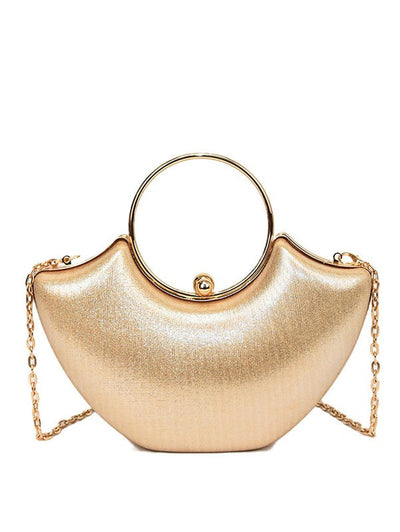 BOLSO DE MANO DORADO METÁLICO CON ASA CIRCULAR