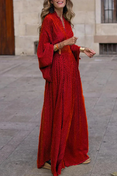 ANA|Vestido Largo Fluido con Estampado Geométrico – Elegancia Atemporal
