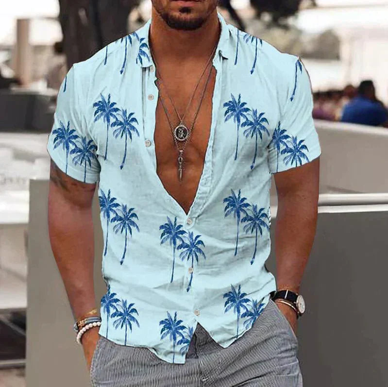 CARLOS| Camisa de manga corta para hombre – Corte holgado – Estampado tropical –