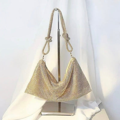 Bolso de mano - Adornado con diamantes de imitación - Correa con nudo - Cierre de cremallera