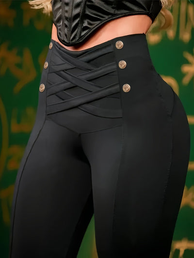 Imperial Black - Leggings con elegantes detalles dorados.
