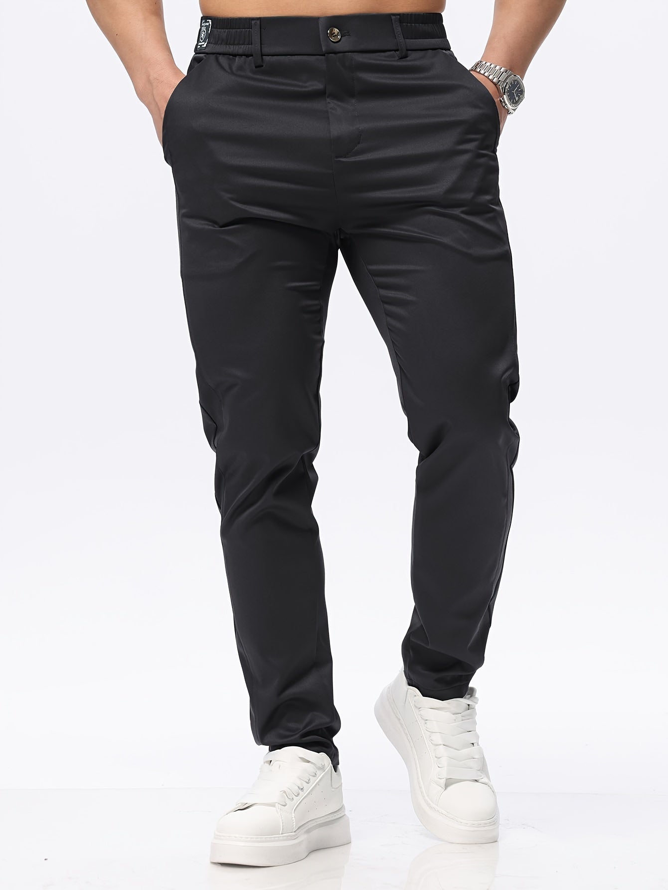 CARLOS| Pantalones casuales de corte entallado elastico moderado.