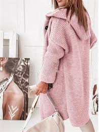 CARLA - Chaqueta larga informal de punto con capucha