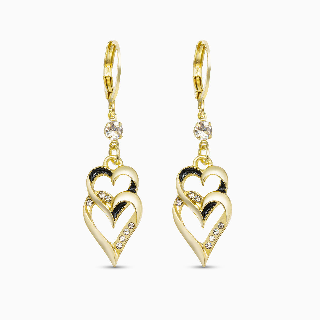 Pendientes de corazones dobles con cristales – joyas románticas para mujer