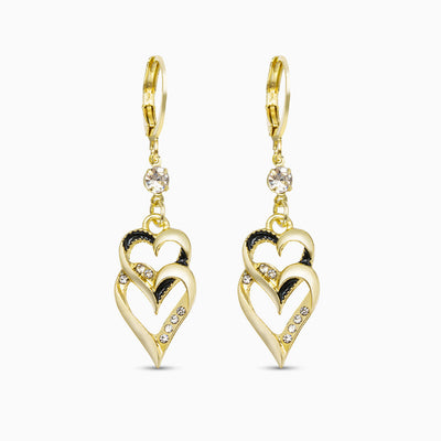 Pendientes de corazones dobles con cristales – joyas románticas para mujer