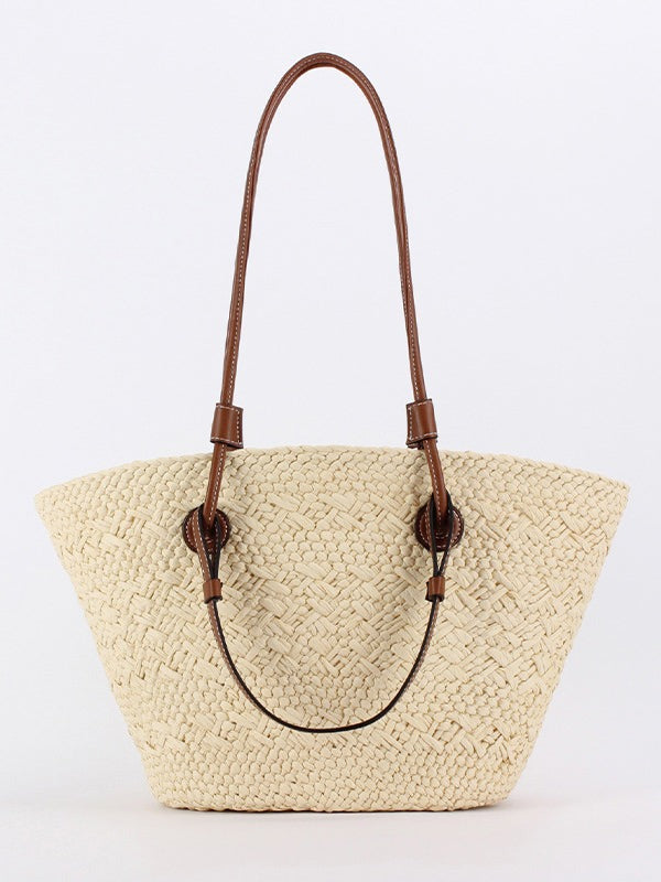BOLSO CASUAL TOTE DE PAJA NATURAL CON ASAS EN CUERO VEGANO