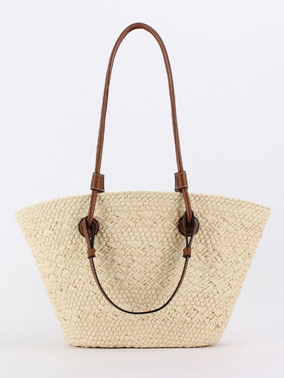 BOLSO CASUAL TOTE DE PAJA NATURAL CON ASAS EN CUERO VEGANO
