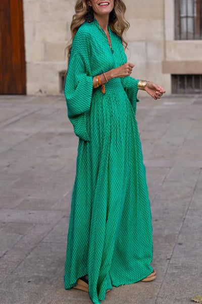 ANA|Vestido Largo Fluido con Estampado Geométrico – Elegancia Atemporal