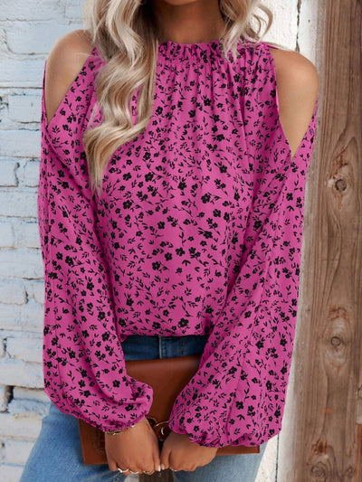 LEYLA - Elegante blusa floral de manga larga y hombros descubiertos