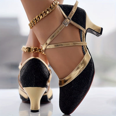 ALEXANDRA| Zapatos con correa de hebilla entrecruzada con purpurina para mujer