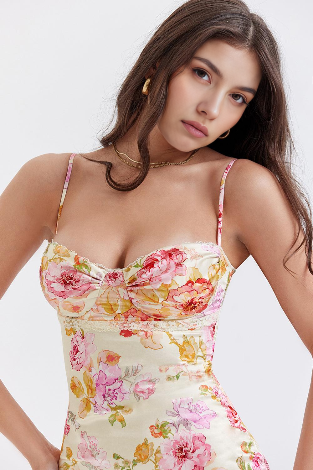 ELENA| Vestido Largo de Satén con Estampado Floral  – Chic de Verano