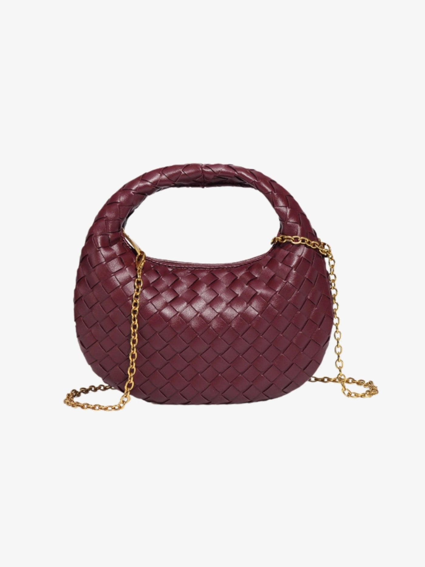 Mini Bolso de Cuero Trenzado con Cadena Dorada
