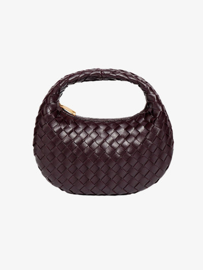 Mini Bolso de Cuero Trenzado con Cadena Dorada