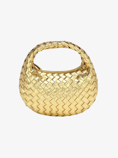 Mini Bolso de Cuero Trenzado con Cadena Dorada