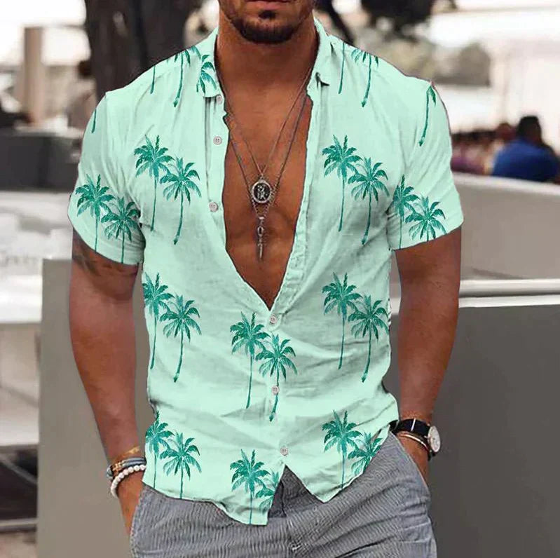 CARLOS| Camisa de manga corta para hombre – Corte holgado – Estampado tropical –