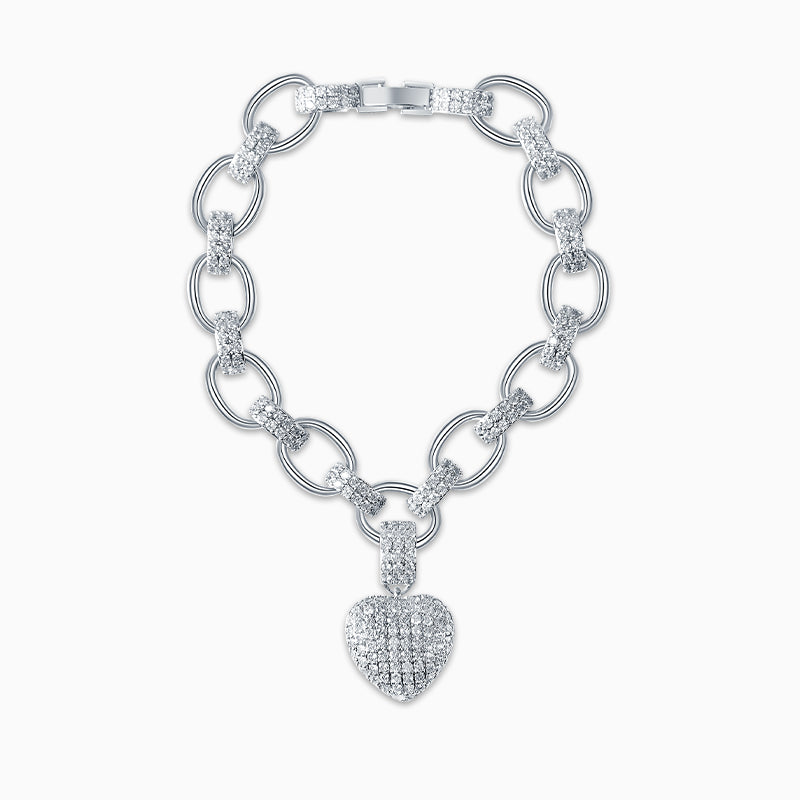 Pulsera Corazón Plateada con Brillantes – Encanto Sofisticado