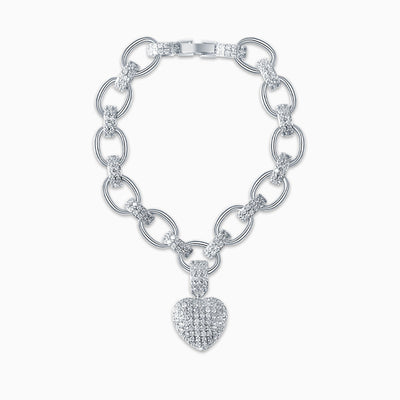 Pulsera Corazón Plateada con Brillantes – Encanto Sofisticado