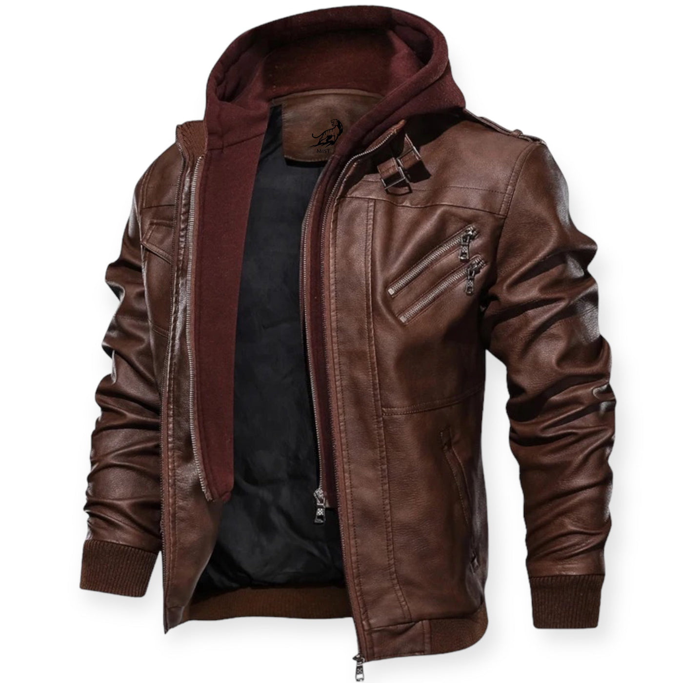EUGENIO| Chaqueta de cuero con capucha y cremallera para hombre