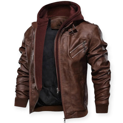 EUGENIO| Chaqueta de cuero con capucha y cremallera para hombre