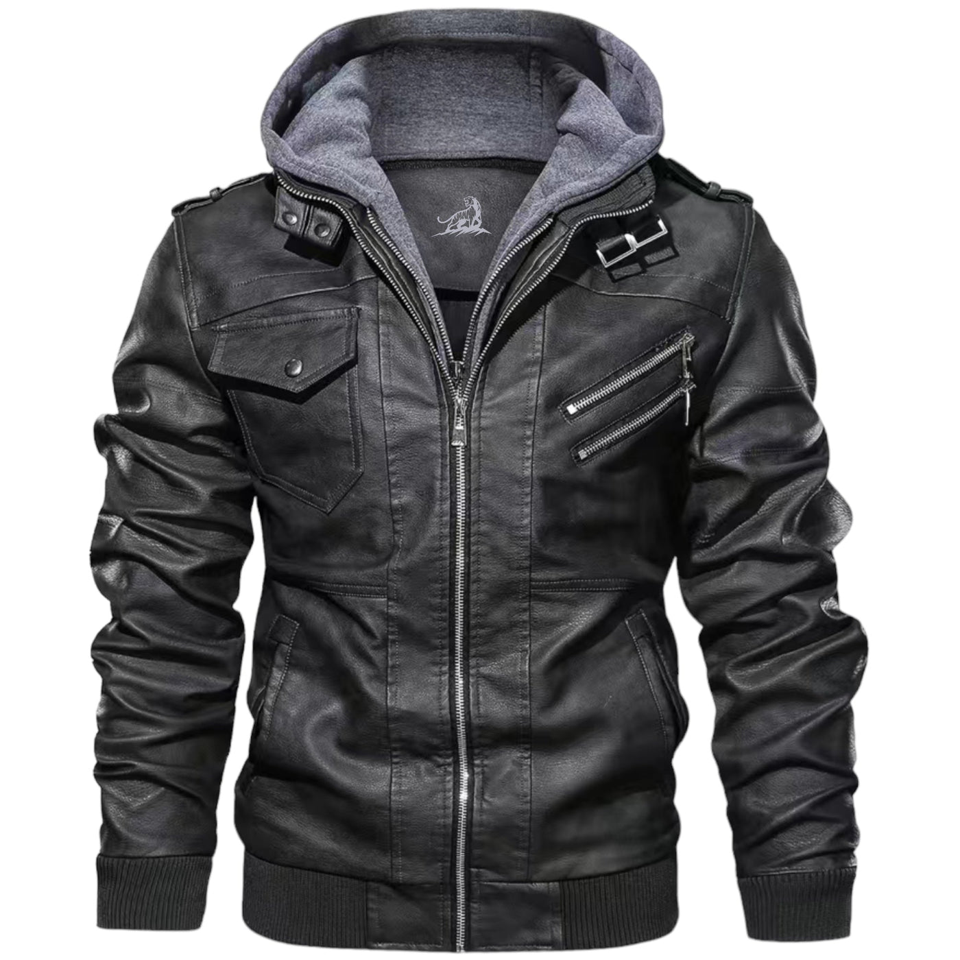 EUGENIO| Chaqueta de cuero con capucha y cremallera para hombre