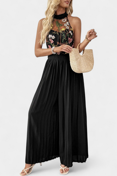 MARU| Mono Palazzo con Bordado Floral y Encaje Transparente