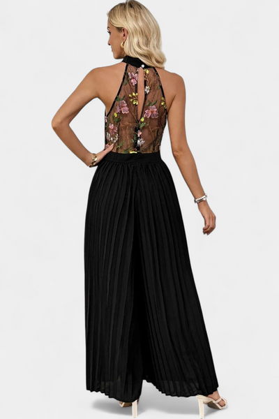 MARU| Mono Palazzo con Bordado Floral y Encaje Transparente