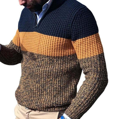Suéter punto gofrado, corte holgado y cuello alto – Diseño con bloques de color