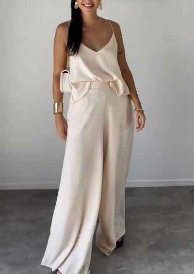 Susan - Estiloso conjunto de top sin mangas y pantalones anchos