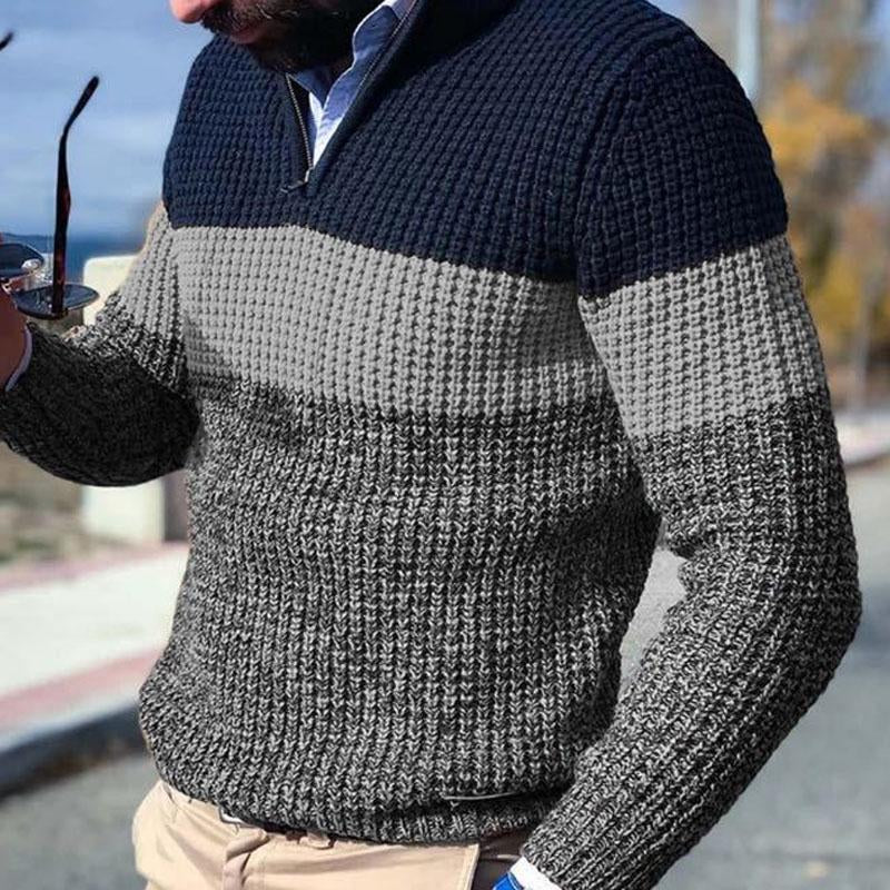 Suéter punto gofrado, corte holgado y cuello alto – Diseño con bloques de color