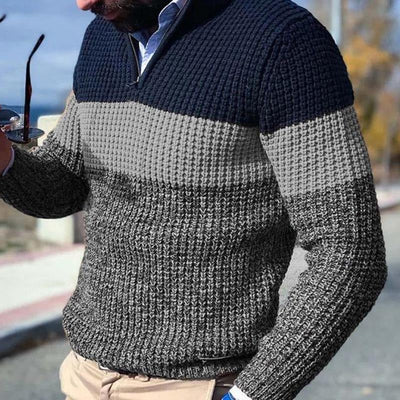 Suéter punto gofrado, corte holgado y cuello alto – Diseño con bloques de color