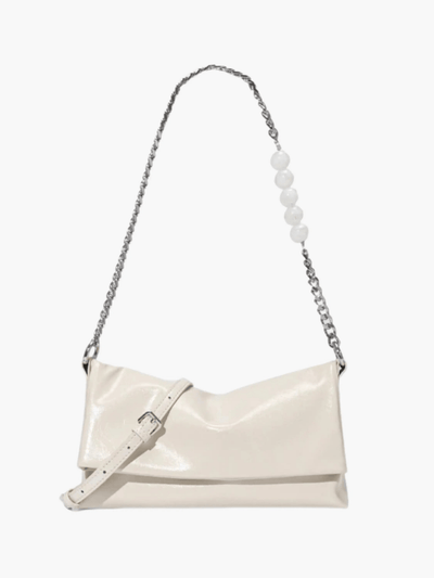 Bolso de Cadena Elegante con Detalles de Perlas – Bolso de Hombro Minimalista