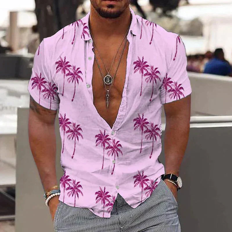 CARLOS| Camisa de manga corta para hombre – Corte holgado – Estampado tropical –