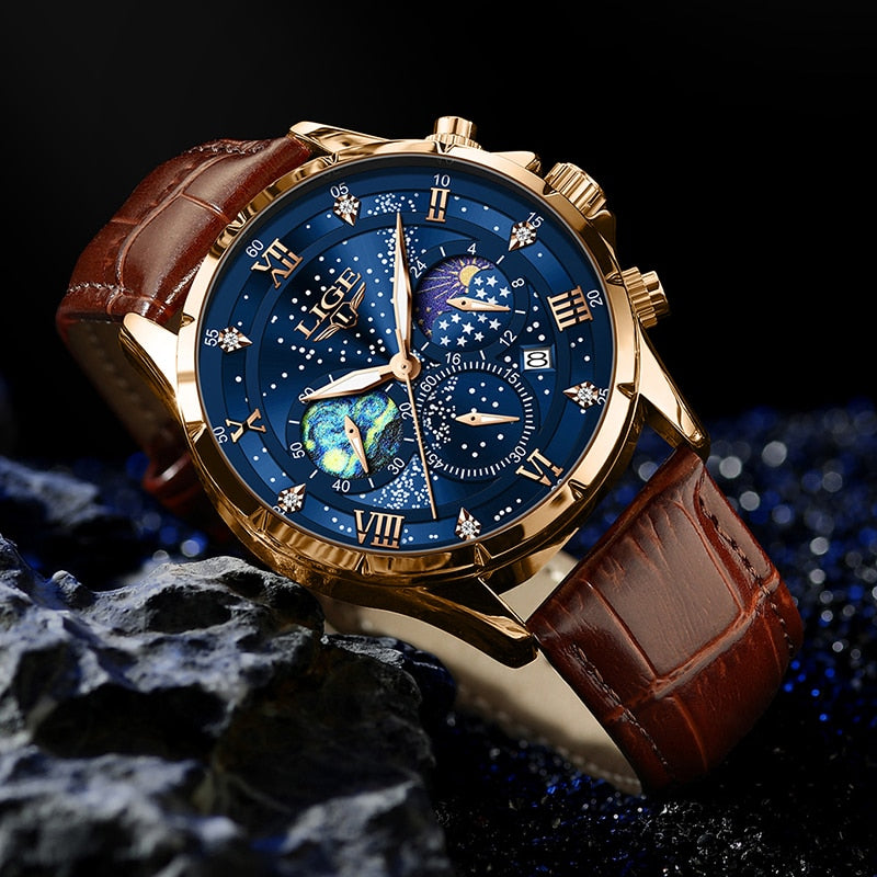 Lucas™ -Reloj elegante para hombre con fase lunar duradera