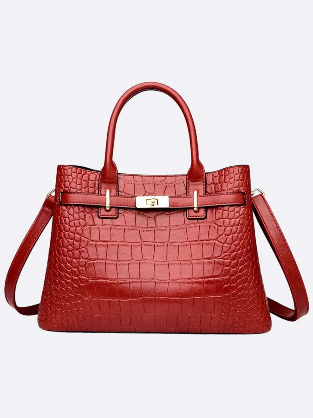 Bolso de Lujo en Piel Roja con Grabado de Cocodrilo