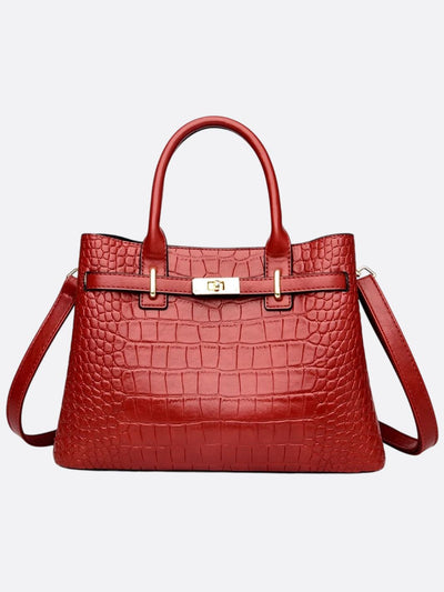 Bolso de Lujo en Piel Roja con Grabado de Cocodrilo
