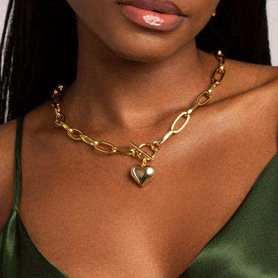 Collar de eslabones con colgante de corazón – acero inoxidable mujer