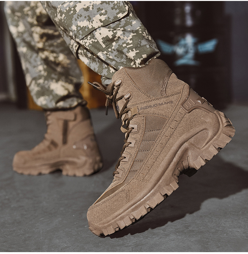 Botas tácticas para hombre – Soporte de caña alta, puntera reforzada , agarre resisten