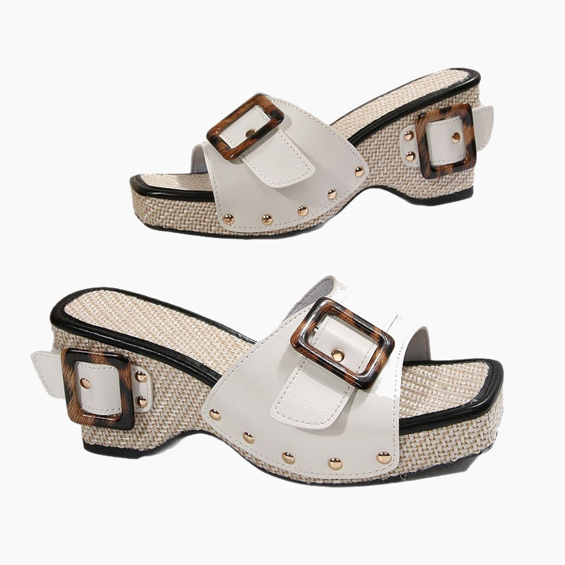 Sandalias de cuña para mujer con tiras con tachuelas