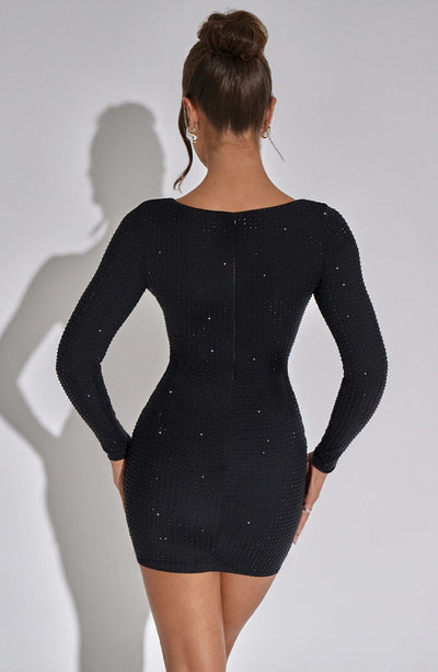Susana - Minivestido bodycon de manga larga y finos efectos de purpurina