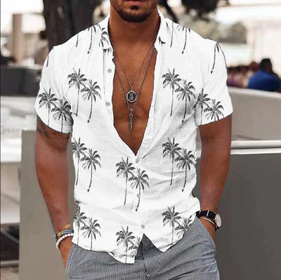 CARLOS| Camisa de manga corta para hombre – Corte holgado – Estampado tropical –