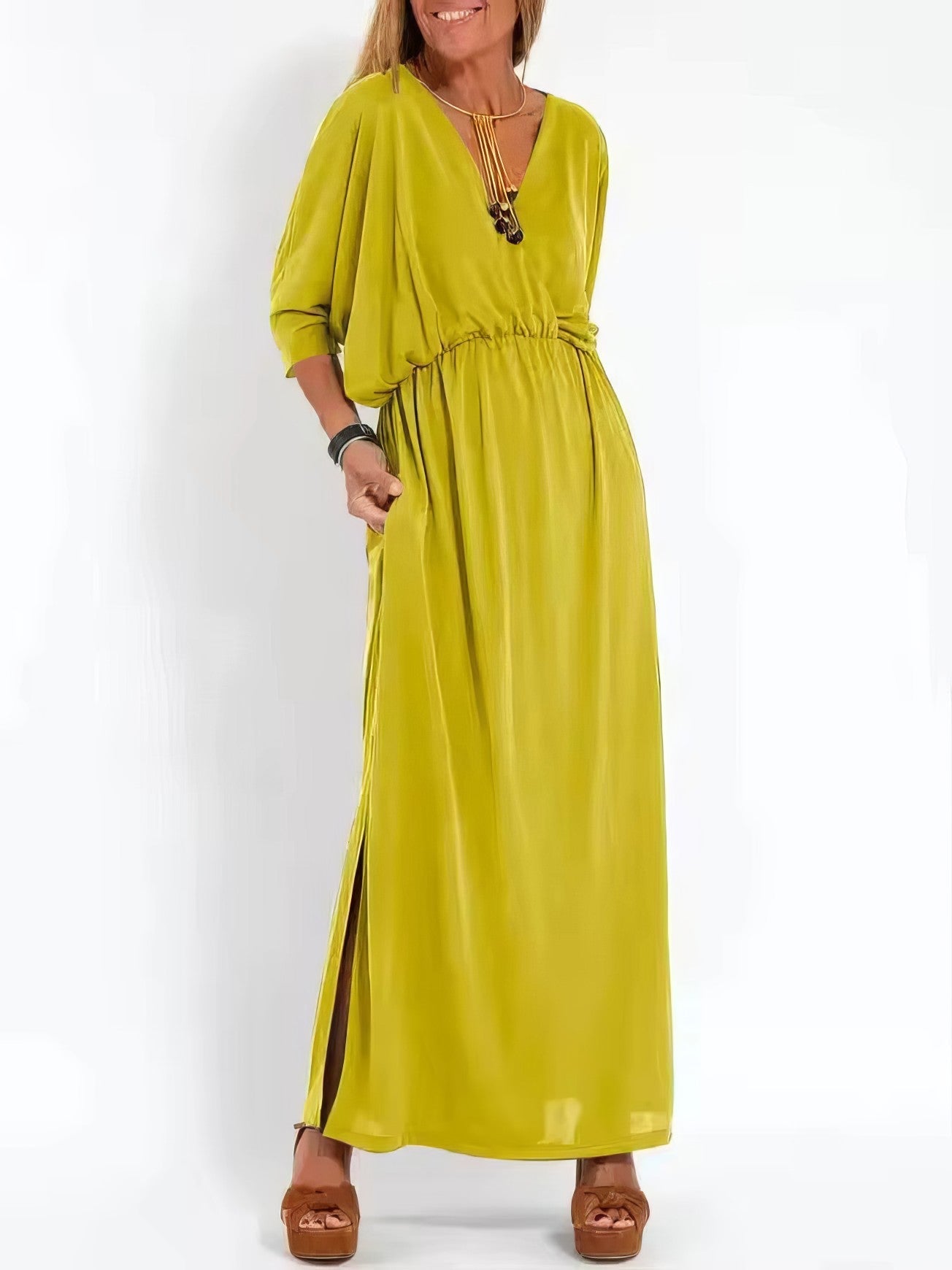 Valeria | Vestido Largo Vintage De Noche Con Cuello En V