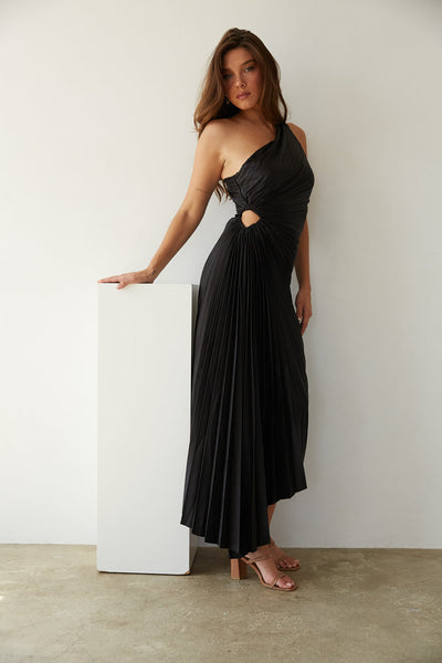 BRUNA - VESTIDO MIDI PLISADO DE UN SOLO HOMBRO